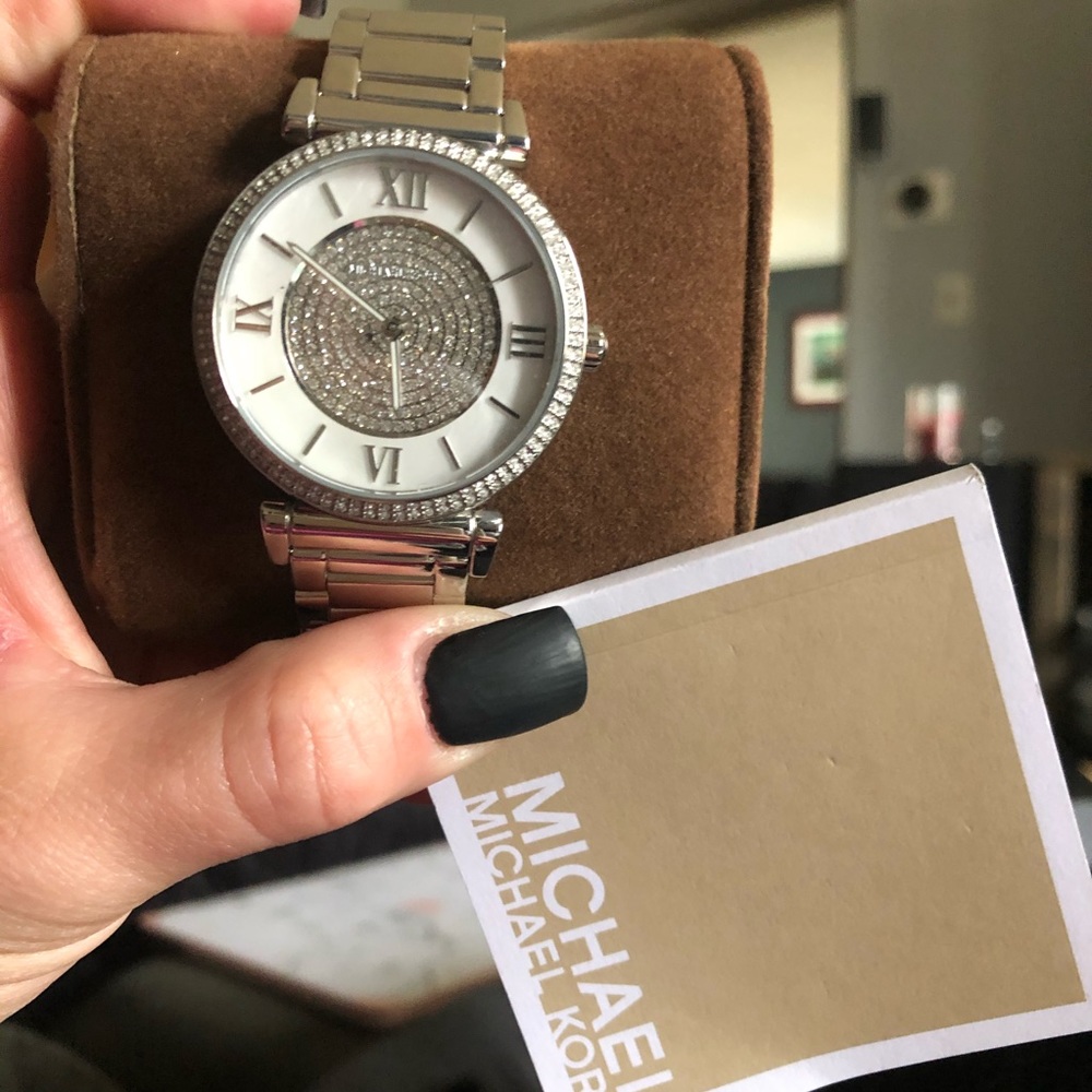 Michael Kors Catlin Crystal Stainless Silver Watch - Picture 3 of 10